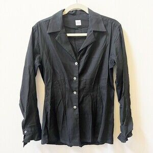 Jill McGowan Black M Button Collared Blouse Womens Ruffle Cuff  Cotton